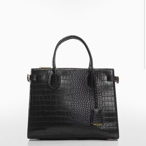 Mango Black Croc-Embossed Satchel